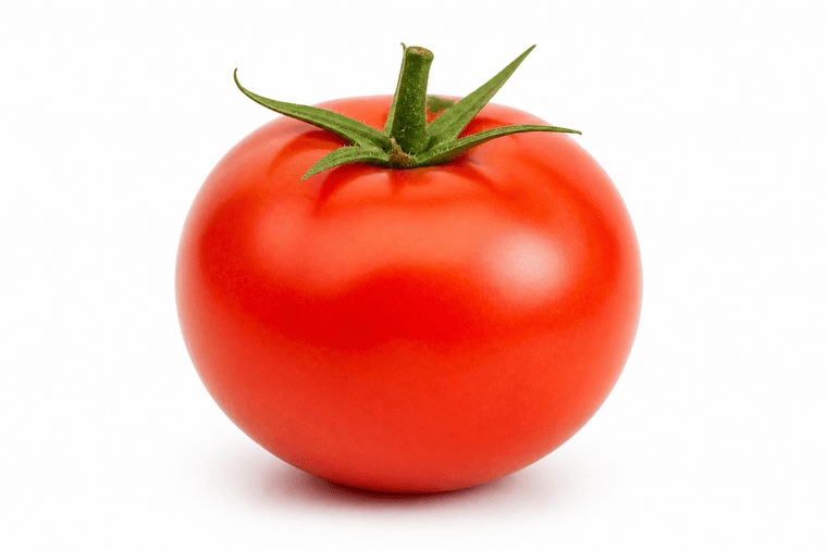 Fresh ripe red tomato on a white background